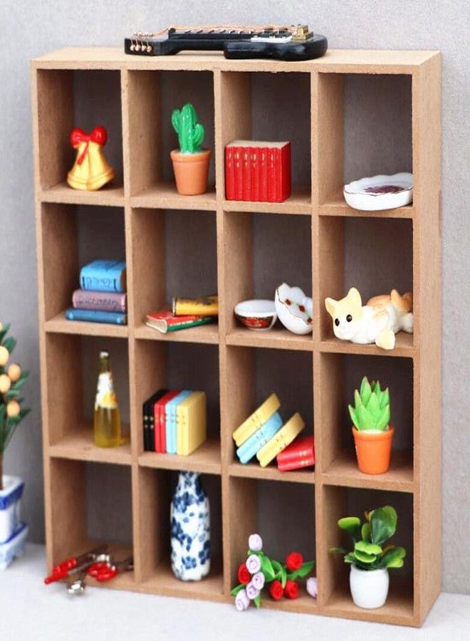 EatingBiting 1:12 1/12 Scale Dollhouse Miniature Furniture Wooden 16 Grid Display Storage Rack Shelf 6.5" Storage Rack 16 Grid Shelves Doll House Wall Rack Bookshelf Display Accessories - Image 4